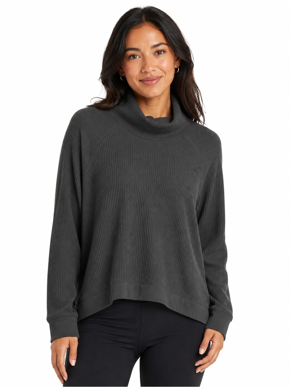 Aventura Clothing Tiffi Cowl Neck Long Sleeve Thermal Waffle Knit Top M
